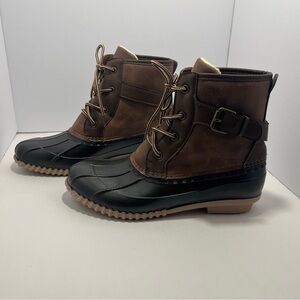 Madden Girl Lacee Brown and Black Duck Boots